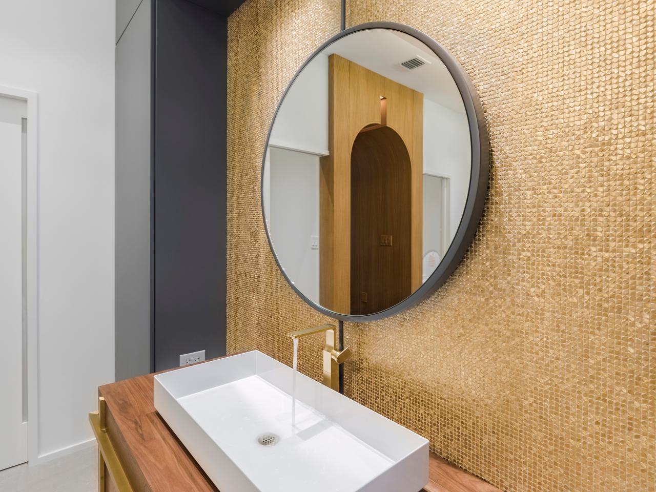 Bathroom Vanity With Gold Backsplash